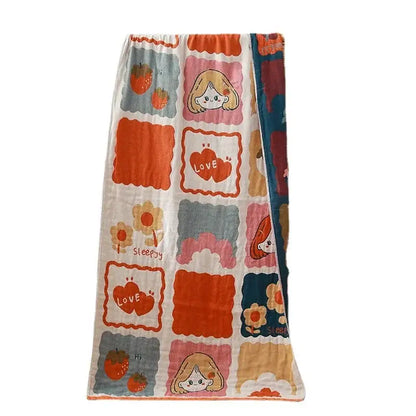 Floral orange & pink cotton gauze adult bath towels bedroom decor