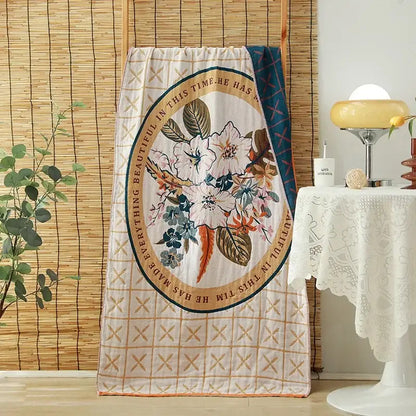 Floral orange & pink cotton gauze adult bath towels bedroom decor