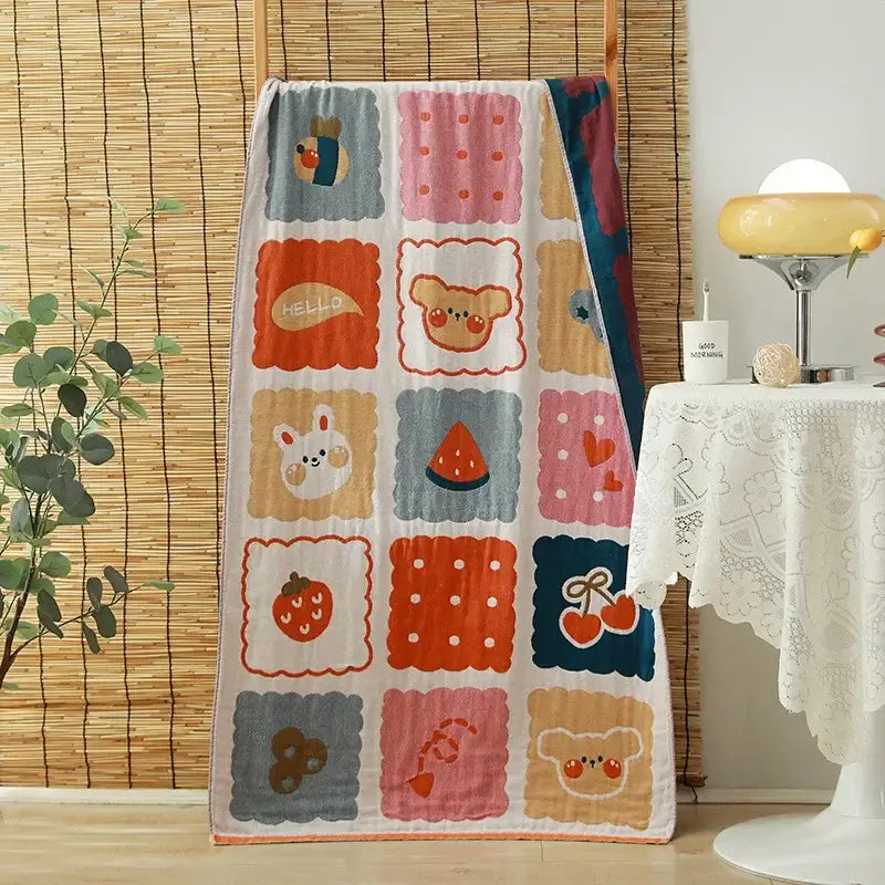 Floral orange & pink cotton gauze adult bath towels bedroom decor