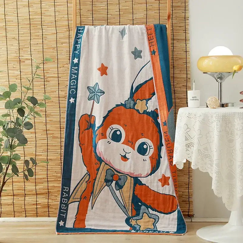 Floral orange & pink cotton gauze adult bath towels bedroom decor