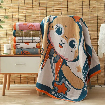 Floral orange & pink cotton gauze adult bath towels bedroom decor