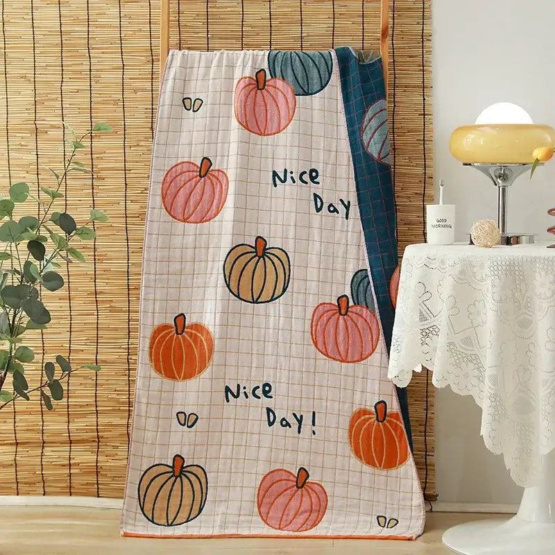Floral orange & pink cotton gauze adult bath towels bedroom decor