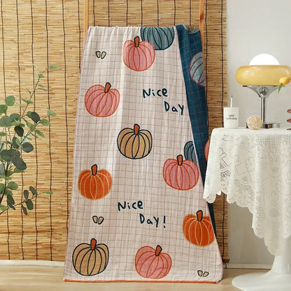 Floral orange & pink cotton gauze adult bath towels bedroom decor