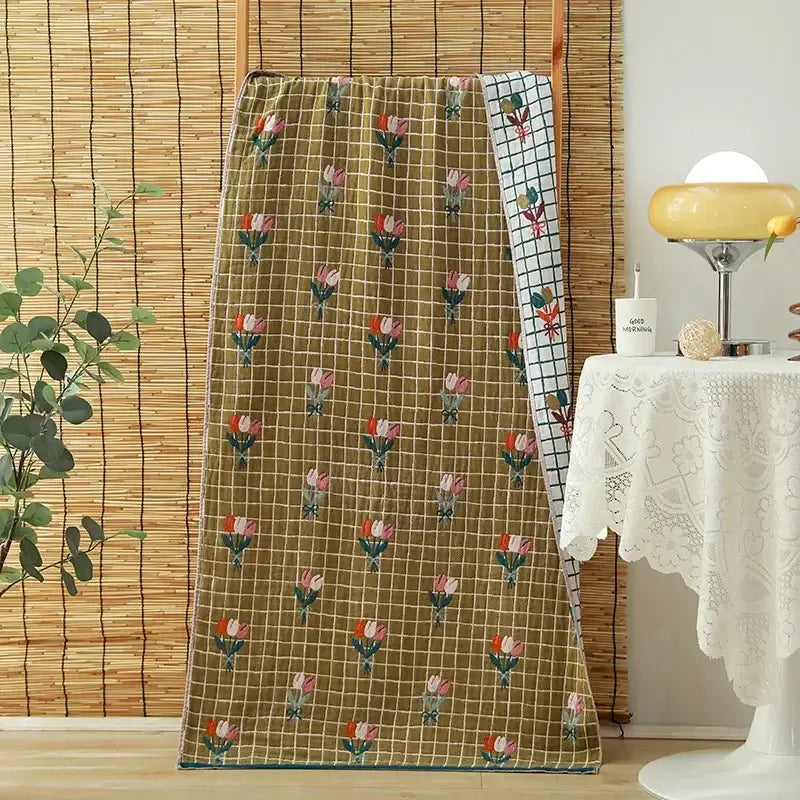 Floral orange & pink cotton gauze adult bath towels bedroom decor