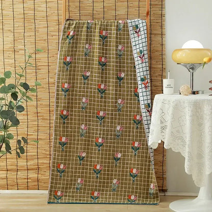 Floral orange & pink cotton gauze adult bath towels bedroom decor