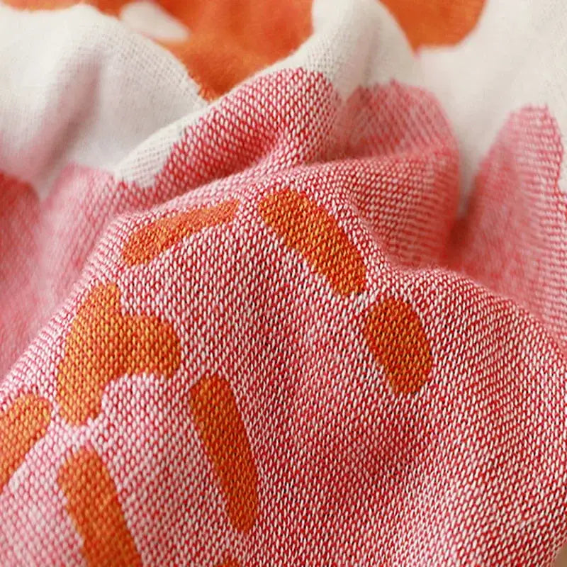 Floral orange & pink cotton gauze adult bath towels bedroom decor