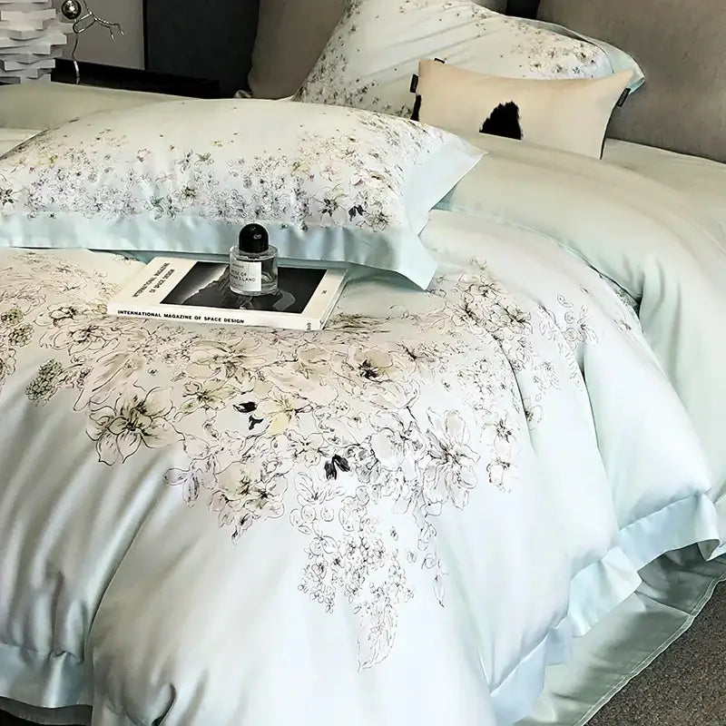 Floral pastel cream lyocell cotton bedding set – bedroom duvet cover