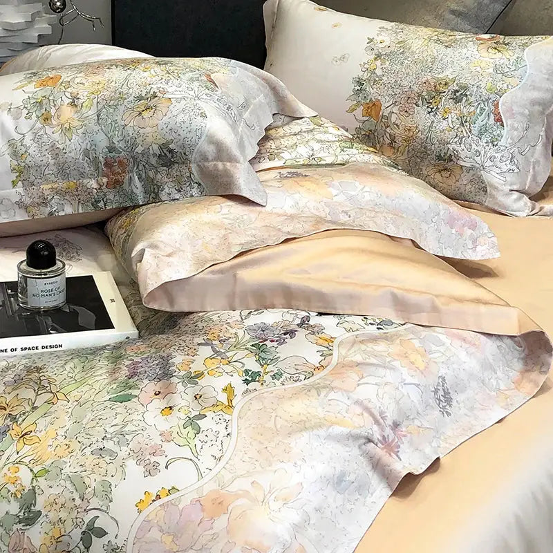 Floral pastel cream lyocell cotton bedding set – bedroom duvet cover