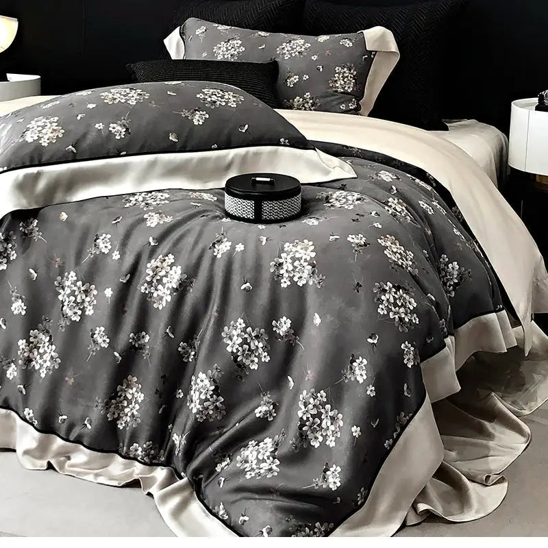 Floral pastel cream lyocell cotton bedding set – bedroom duvet cover