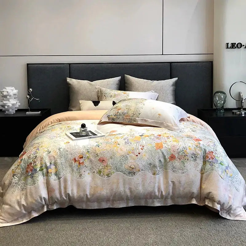 Floral pastel cream lyocell cotton bedding set – bedroom duvet cover