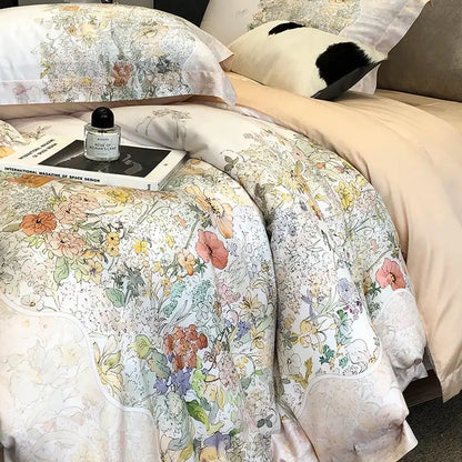 Floral pastel cream lyocell cotton bedding set – bedroom duvet cover