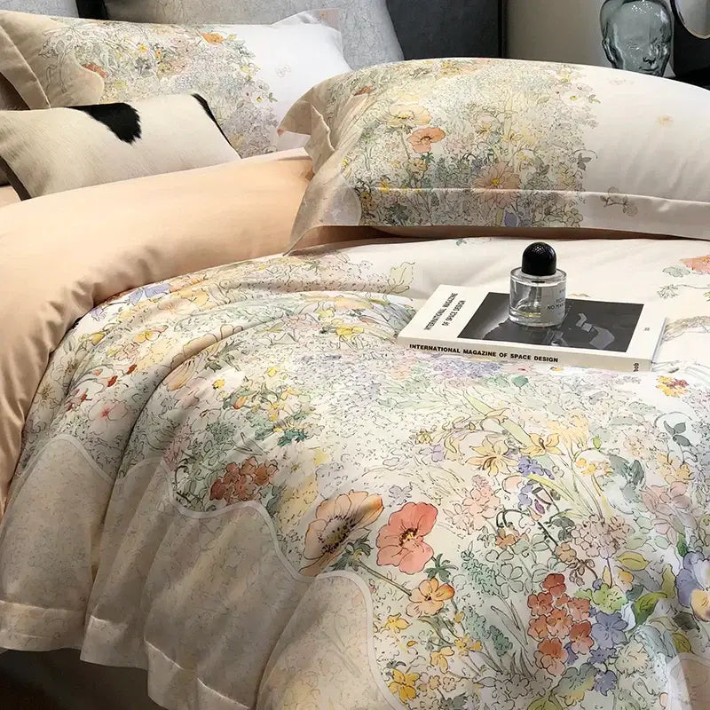 Floral pastel cream lyocell cotton bedding set – bedroom duvet cover
