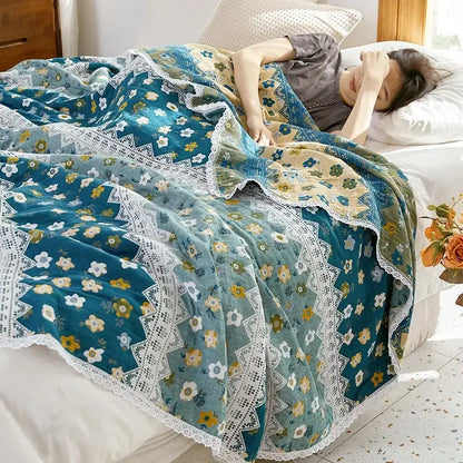 Floral patchwork breathable cotton gauze sofa cover living room decor