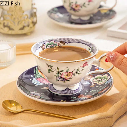 Floral pattern ceramic cup and saucer set – dining room porcelain