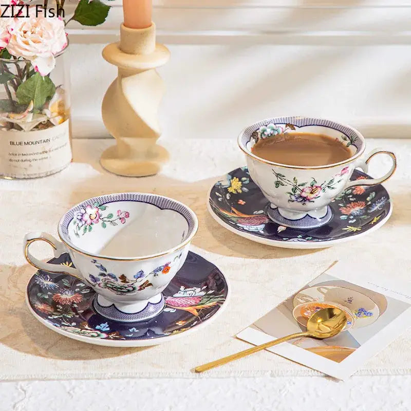 Floral pattern ceramic cup and saucer set – dining room porcelain