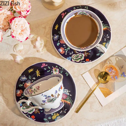 Floral pattern ceramic cup and saucer set – dining room porcelain