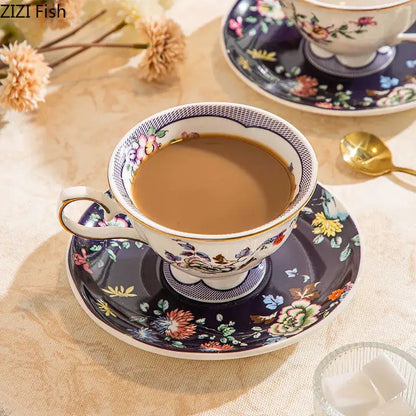 Floral pattern ceramic cup and saucer set – dining room porcelain