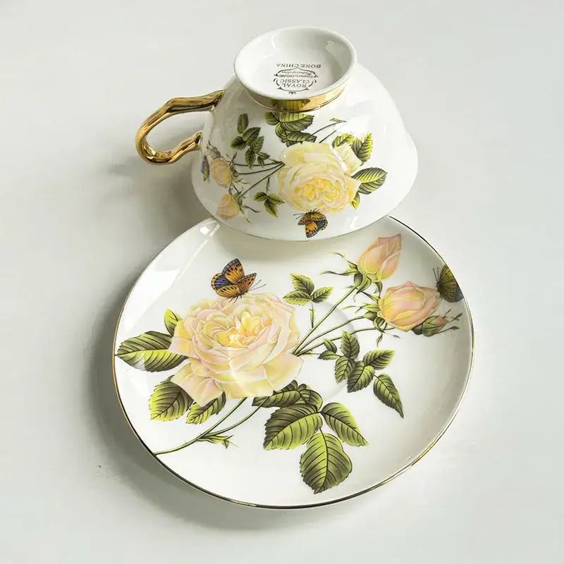 Floral pattern porcelain coffee cup and saucer set dining room tea mug