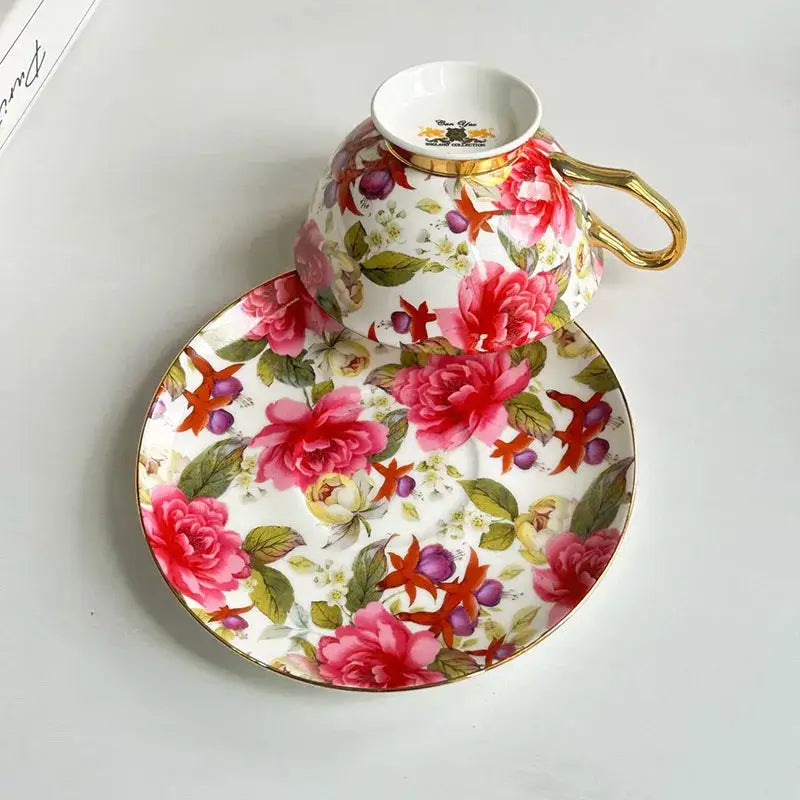 Floral pattern porcelain coffee cup and saucer set dining room tea mug