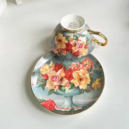 Floral pattern porcelain coffee cup and saucer set dining room tea mug