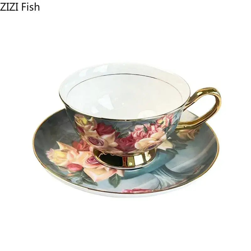 Floral pattern porcelain coffee cup and saucer set dining room tea mug