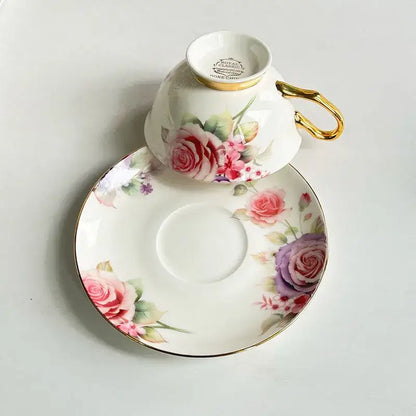 Floral pattern porcelain coffee cup and saucer set dining room tea mug