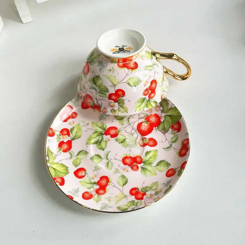 Floral pattern porcelain coffee cup and saucer set dining room tea mug