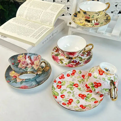 Floral pattern porcelain coffee cup and saucer set dining room tea mug