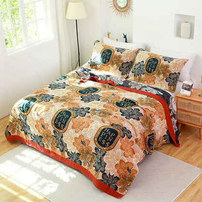 Floral pink and blue cotton gauze towel blanket bedroom throw