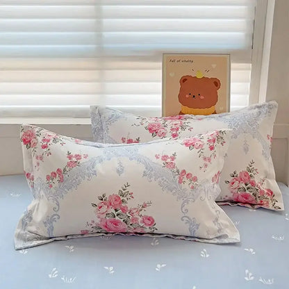 Floral pink & blue rose cotton printed bedding set bedroom comforter