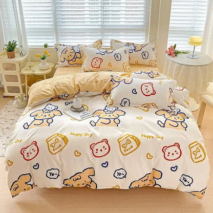 Floral pink & blue rose cotton printed bedding set bedroom comforter