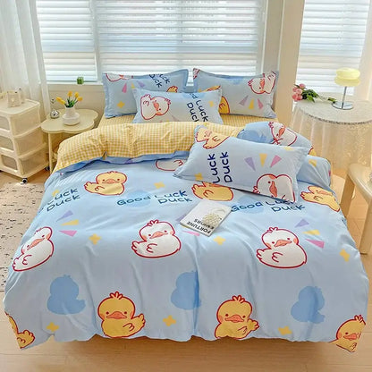 Floral pink & blue rose cotton printed bedding set bedroom comforter