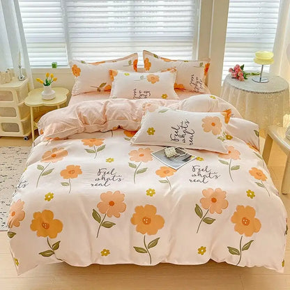 Floral pink & blue rose cotton printed bedding set bedroom comforter