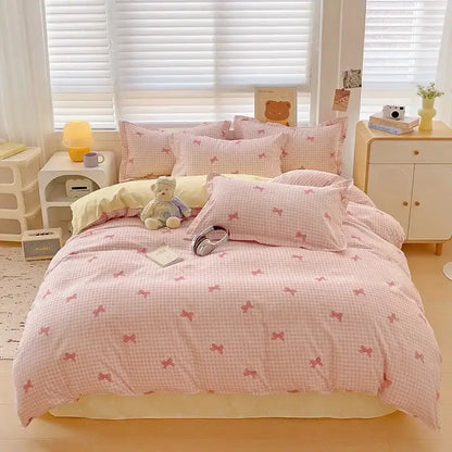 Floral pink & blue rose cotton printed bedding set bedroom comforter