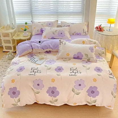 Floral pink & blue rose cotton printed bedding set bedroom comforter