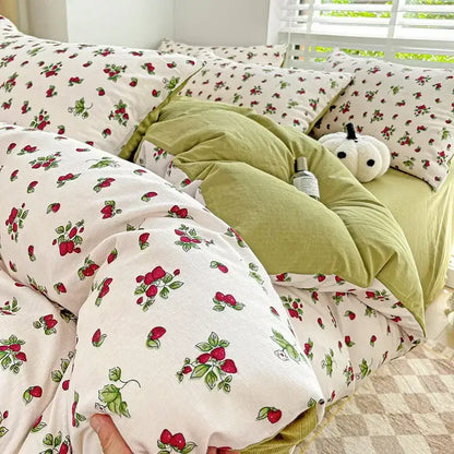 Floral pink & cream cotton flower printed comforter set bedroom bedding