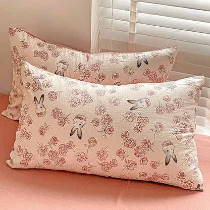 Floral pink & cream cotton flower printed comforter set bedroom bedding