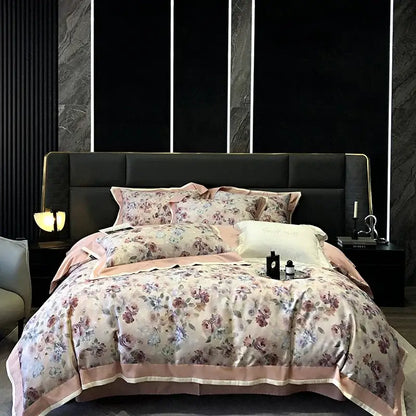 Floral pink egyptian cotton bedding set for bedroom duvet cover