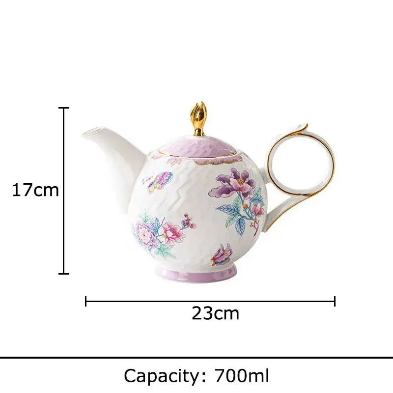 Floral pink & purple porcelain coffee mug set dining room gold trim