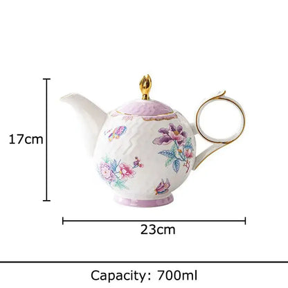 Floral pink & purple porcelain coffee mug set dining room gold trim