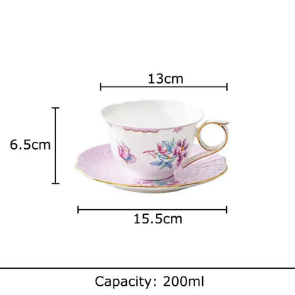 Floral pink & purple porcelain coffee mug set dining room gold trim