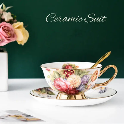 Floral pink & purple porcelain tea cup set – dining room coffeeware