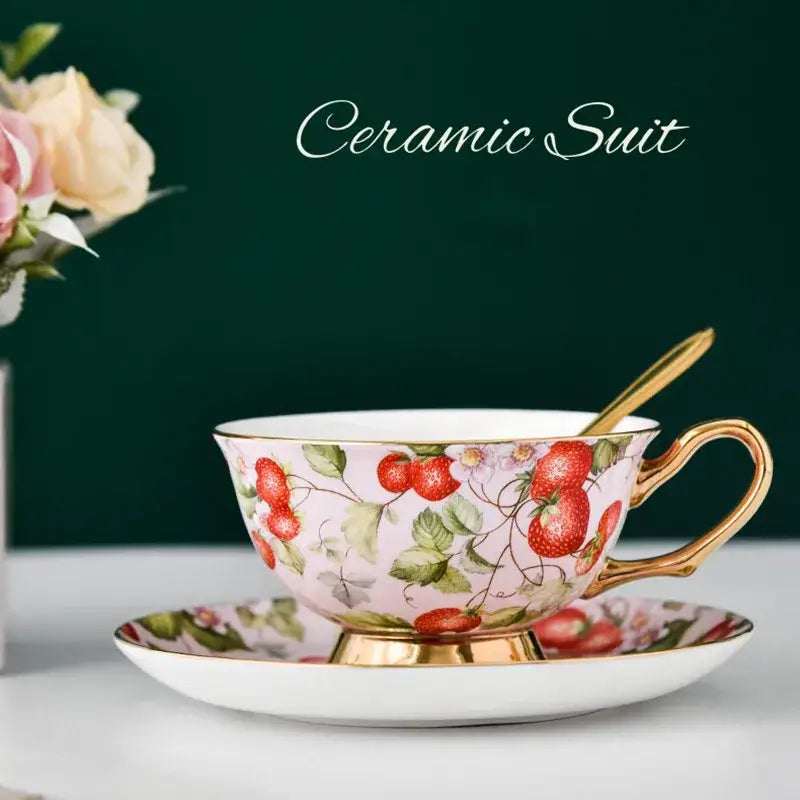 Floral pink & purple porcelain tea cup set – dining room coffeeware