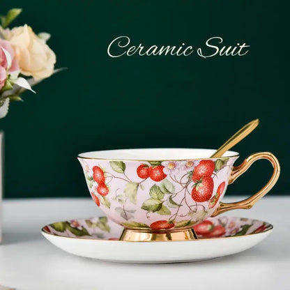 Floral pink & purple porcelain tea cup set – dining room coffeeware