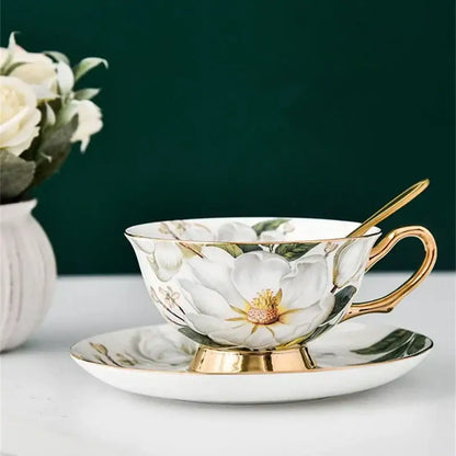 Floral pink & purple porcelain tea cup set – dining room coffeeware