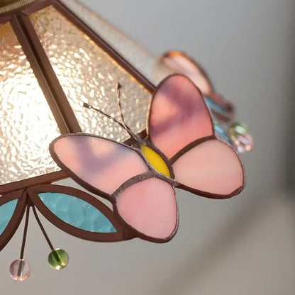 Floral pink & teal butterfly glass wall light bedroom