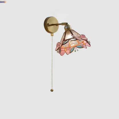 Floral pink & teal butterfly glass wall light bedroom