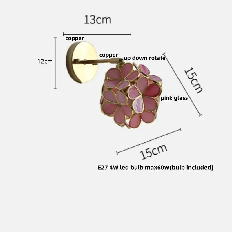 Floral pink & teal butterfly glass wall light bedroom