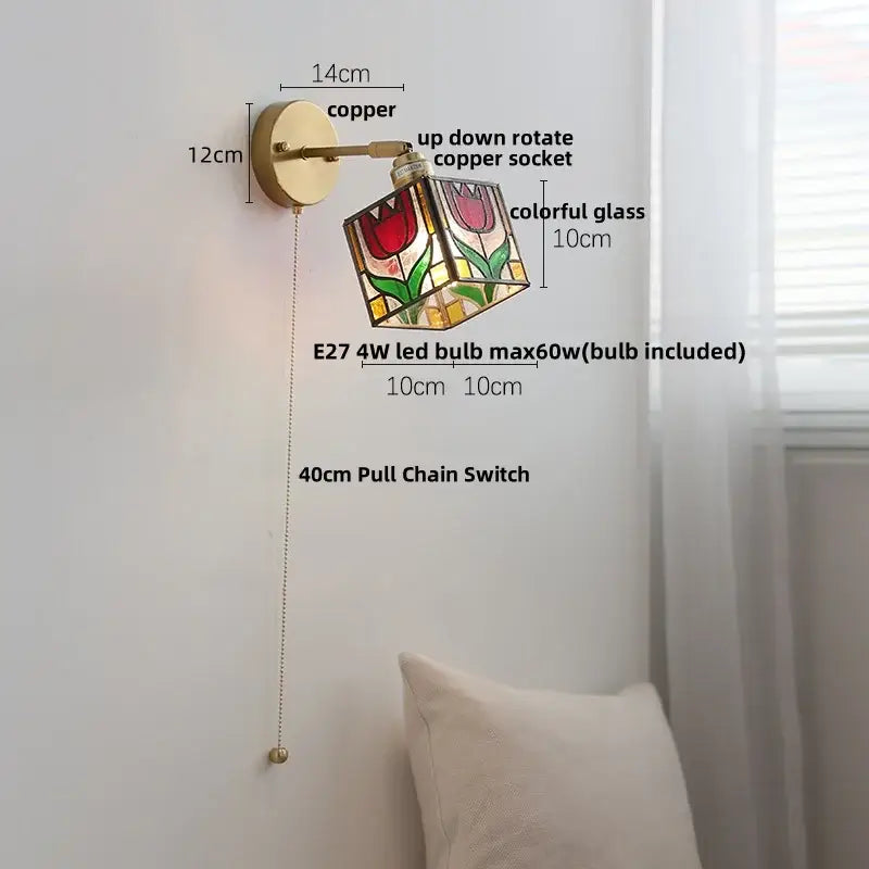 Floral pink & teal butterfly glass wall light bedroom