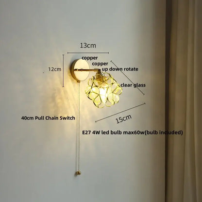 Floral pink & teal butterfly glass wall light bedroom